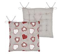 Galette de chaise coeurs esprit chalet en coton Taupe 40x40 cm