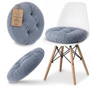Galette de chaise Coussin assise rond 40 cm - Dessus pour chaises interieur Coussins siege doux velours cotele Bleu jean