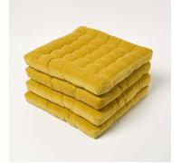 Galette de chaise en velours 40x40 cm - Lot de 4 - Jaune moutarde - 100% coton - HOMESCAPES