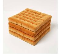 Galette de chaise en velours 40x40 cm - Lot de 4 - Orange - 100% coton - HOMESCAPES