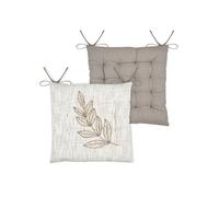 Galette de chaise feuillage - Effet matière en coton brodé Ecru 38x38 cm