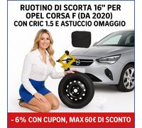 Galette de secours 16" Opel Corsa F 4 Trous avec Cric et Étui Noir
