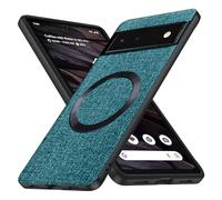 Galful Magnétique Coque pour Google Pixel 6A Housse Telephone Tissu,Mat Étui Housse de Protection en Silicone Souple Antichoc Anti Rayures Anti-Empreintes Digitales Fine Case-Bleu Vert