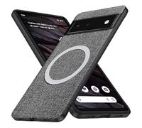 Galful Magnétique Coque pour Google Pixel 6A Housse Telephone Tissu,Mat Étui Housse de Protection en Silicone Souple Antichoc Anti Rayures Anti-Empreintes Digitales Fine Case-Gris