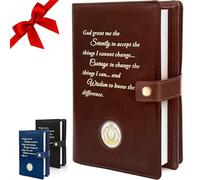 Galileo Grande couverture de livre AA avec fermeture à boutons et 12 étapes et 12 traditions | Cadeau parfait | Alcooliques anonymes (bouton/prière de sérénité/poche pour pièces de monnaie/marron)