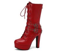 Galindopia Black Plateforme Bottes Mid Calf pour femme Hauts Talons Bloc