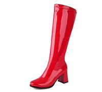 Galindopia Femmes Gogo Bottes Red Knee High 70s Vintage Chaussures Bout Rond Halloween Costume Bottes Elastique Talons Blocs Dressy Perfomance Plus Size 38