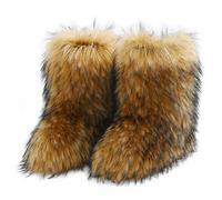 Galindopia Femmes Linda Fluffy Bottes Chaud L'hiver Bottes de Neige with Faux Raccoon Fourrure Chaussures Custome Festival Chaussures Fourrurery Feet Paws Rave Fuzzy Leg Chauder Outdoor Brown Size 41