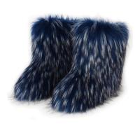 Galindopia Femmes Linda Fluffy Bottes Chaud L'hiver Bottes de Neige with Faux Raccoon Fourrure Chaussures Custome Festival Chaussures Fourrurery Feet Paws Rave Fuzzy Leg Chauder Outdoor Blue Size 39