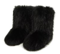 Galindopia Femmes Linda Fluffy Bottes Chaud L'hiver Bottes de Neige with Faux Raccoon Fourrure Chaussures Custome Festival Chaussures Fourrurery Feet Paws Rave Fuzzy Leg Chauder Outdoor Black Size 36