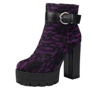 Galindopia Femmes's Ankle Bottes Hautes Plateforme Hauts Talons Bloc Dentellets Cosplay Witch gothique Dentelle Boucle Fête Heels Botas para Mujer Purple Size 48