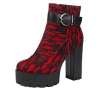 Galindopia Femmes's Ankle Bottes Hautes Plateforme Hauts Talons Bloc Dentellets Cosplay Witch gothique Dentelle Boucle Fête Heels Botas para Mujer Red Size 38