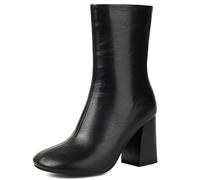 Galindopia Femmes's Linda Sock Bottines Side Zipper Block Heel Short Chaussons Bout Rond Stitch Antidérapant Casual For Fall L'hiver Everyday & Occasions Black Size 40