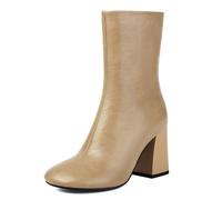 Galindopia Femmes's Linda Sock Bottines Side Zipper Block Heel Short Chaussons Bout Rond Stitch Antidérapant Casual For Fall L'hiver Everyday & Occasions Apricot Size 40