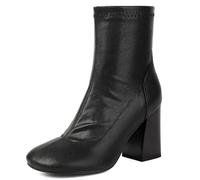Galindopia Femmes's Linda Sock Bottines Side Zipper Block Heel Short Chaussons Bout Rond Stitch Antidérapant Casual For Fall L'hiver Everyday & Occasions Black Size 41