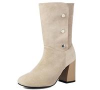 Galindopia Femmes's Linda Sock Bottines Side Zipper Block Heel Short Chaussons Bout Rond Stitch Antidérapant Casual For Fall L'hiver Everyday & Occasions Apricot Size 34