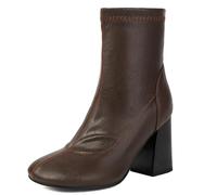 Galindopia Femmes's Linda Sock Bottines Side Zipper Block Heel Short Chaussons Bout Rond Stitch Antidérapant Casual For Fall L'hiver Everyday & Occasions Brown Size 45