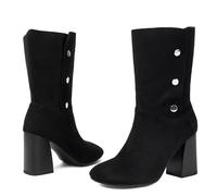 Galindopia Femmes's Linda Sock Bottines Side Zipper Block Heel Short Chaussons Bout Rond Stitch Antidérapant Casual For Fall L'hiver Everyday & Occasions Black Size 46