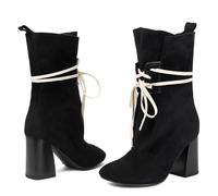 Galindopia Femmes's Linda Sock Bottines Side Zipper Block Heel Short Chaussons Bout Rond Stitch Antidérapant Casual For Fall L'hiver Everyday & Occasions Black Size 40