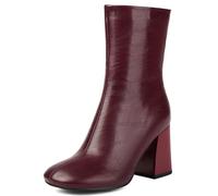 Galindopia Femmes's Linda Sock Bottines Side Zipper Block Heel Short Chaussons Bout Rond Stitch Antidérapant Casual For Fall L'hiver Everyday & Occasions Burgundy Size 40