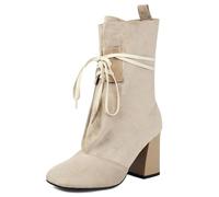 Galindopia Femmes's Linda Sock Bottines Side Zipper Block Heel Short Chaussons Bout Rond Stitch Antidérapant Casual For Fall L'hiver Everyday & Occasions Apricot Size 43