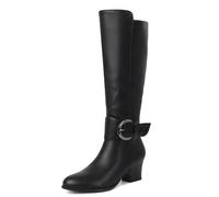 Galindopia Leisure Thigh Bottes Hautes Block Heel Slouch Pleated Zipper Overknee Collar Fold Over Fall Bottes Riding Confort Vintage PU-Black Size 42