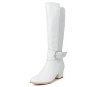 Galindopia Leisure Thigh Bottes Hautes Block Heel Slouch Pleated Zipper Overknee Collar Fold Over Fall Bottes Riding Confort Vintage White Size 42