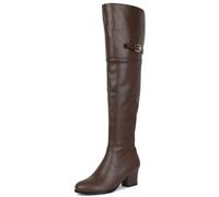 Galindopia Leisure Thigh Bottes Hautes Block Heel Slouch Pleated Zipper Overknee Collar Fold Over Fall Bottes Riding Confort Vintage Brown Size 41