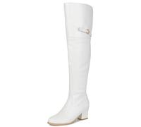 Galindopia Leisure Thigh Bottes Hautes Block Heel Slouch Pleated Zipper Overknee Collar Fold Over Fall Bottes Riding Confort Vintage White Size 41