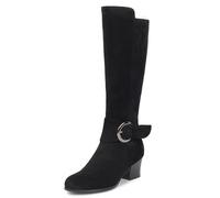 Galindopia Leisure Thigh Bottes Hautes Block Heel Slouch Pleated Zipper Overknee Collar Fold Over Fall Bottes Riding Confort Vintage Suède-Black Size 40