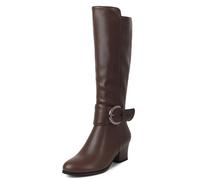 Galindopia Leisure Thigh Bottes Hautes Block Heel Slouch Pleated Zipper Overknee Collar Fold Over Fall Bottes Riding Confort Vintage Brown Size 40