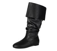 Galindopia Unisex Renaissance Faire Cosplay Shoes Vintage Mid Boots Fold Over Medieval Men's Costume Witch Pirate Viking Tied Shoes Flat Victorian Boots Black Size 43