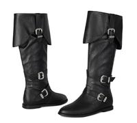 Galindopia Unisex Renaissance Faire Cosplay Shoes Vintage Mid Boots Fold Over Medieval Men's Costume Witch Pirate Viking Tied Shoes Flat Victorian Boots Black Size 44