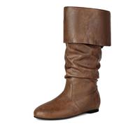 Galindopia Unisex Renaissance Faire Cosplay Shoes Vintage Mid Boots Fold Over Medieval Men's Costume Witch Pirate Viking Tied Shoes Flat Victorian Boots Brown Size 35