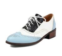 Galindopia Unisexe Oxford Chaussures Femmes Two Tone Perforated Wingtip Brogue Rétro Low Heel Dentellets Saddle Chaussures Spectator Crown Suits Blue Plus Size 41