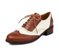 Galindopia Unisexe Oxford Chaussures Femmes Two Tone Perforated Wingtip Brogue Rétro Low Heel Dentellets Saddle Chaussures Spectator Crown Suits Brown Plus Size 41