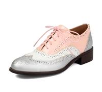 Galindopia Unisexe Oxford Chaussures Femmes Two Tone Perforated Wingtip Brogue Rétro Low Heel Dentellets Saddle Chaussures Spectator Crown Patent Pink Plus Size 41
