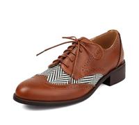 Galindopia Unisexe Oxford Chaussures Femmes Two Tone Perforated Wingtip Brogue Rétro Low Heel Dentellets Saddle Chaussures Spectator Crown Suits Brown Plus Size 41