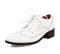 Galindopia Unisexe Oxford Chaussures Femmes Two Tone Perforated Wingtip Brogue Rétro Low Heel Dentellets Saddle Chaussures Spectator Crown Suits White Plus Size 41