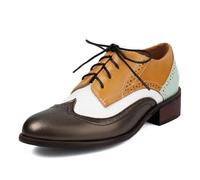 Galindopia Unisexe Oxford Chaussures Femmes Two Tone Perforated Wingtip Brogue Rétro Low Heel Dentellets Saddle Chaussures Spectator Crown Suits White-Yellow Plus Size 41