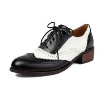 Galindopia Unisexe Oxford Chaussures Femmes Two Tone Perforated Wingtip Brogue Rétro Low Heel Dentellets Saddle Chaussures Spectator Crown Suits Black Plus Size 41
