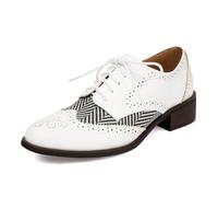 Galindopia Unisexe Oxford Chaussures Femmes Two Tone Perforated Wingtip Brogue Rétro Low Heel Dentellets Saddle Chaussures Spectator Crown Suits White Plus Size 41