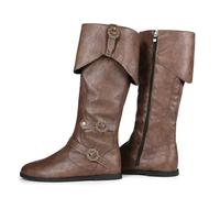 Galindopia Unisexe Renaissance Faire Cosplay Chaussures Vintage Bottes Mi-hautes Fold Over Medieval Hommes Costume Witch Pirate Viking Tied Chaussures Plat Victorian Bottes Brown Size 42