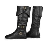 Galindopia Unisexe Renaissance Faire Cosplay Chaussures Vintage Bottes Mi-hautes Fold Over Medieval Hommes Costume Witch Pirate Viking Tied Chaussures Plat Victorian Bottes Black Size 44