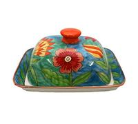 Gall&Zick Beurrier avec couvercle, beurrier en porcelaine et céramique, peint à la main, multicolore, horloge à beurre faite à la main en céramique, pour un seul morceau normal de beurre de 250 g