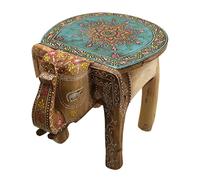 Gall&Zick Table d'appoint éléphant peinte à la main en bois de manguier - Design mandala compact (30×28×40 cm) - Tabouret décoratif oriental idéal pour salon et plantes