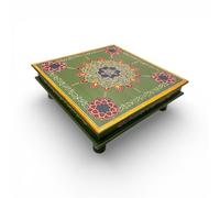 Gall&Zick Table d'appoint fabriquée à la main en bois de magoh/bois MDF - Design mandala coloré - 40 × 40 × 14 cm - Parfait comme banc à fleurs ou table à thé