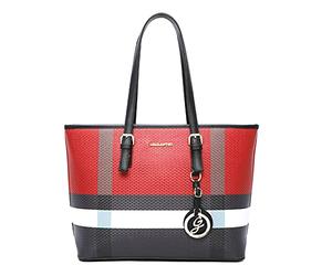 Gallantry Grand Sac à Main Femme Elégant - Sac Cours Lycée Format A4 Taille XL - Cabas Shopping Rayures Multicolore - Sac Ville Porté Epaule - Fourre-Tout Poches Multiple - Mode Chic - ROUGE NOIR