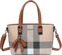 Gallantry, mini-shopper femme à carreaux avec bandoulière, Marron / Beige