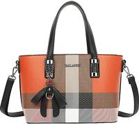 Gallantry, mini-shopper femme à carreaux avec bandoulière, noir / orange